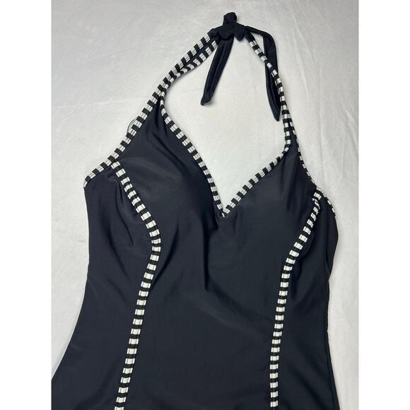 Catalina Swimwear Halter One Piece Swimsuit L 12 - 14 White Stripe - Picture 6 of 8